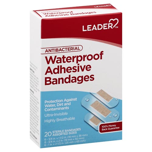 Image for Leader Adhesive Bandages, Antibacterial, Waterproof, Assorted Sizes,20ea from CANNON SEDGEFIELD