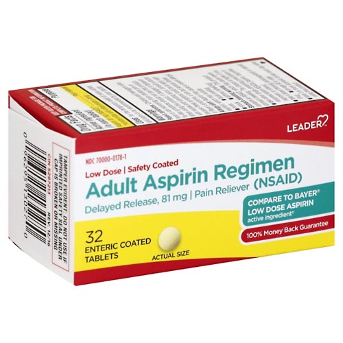 Image for Leader Aspirin Regimen, Adult, Enteric Coated Tablets,32ea from CANNON SEDGEFIELD
