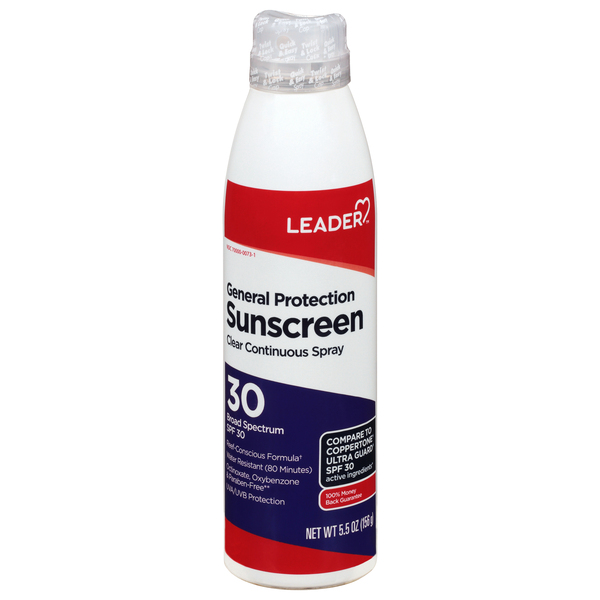 Image for Leader Sunscreen, Clear Continuous Spray, Broad Spectrum SPF 30,5.5oz from CANNON SEDGEFIELD